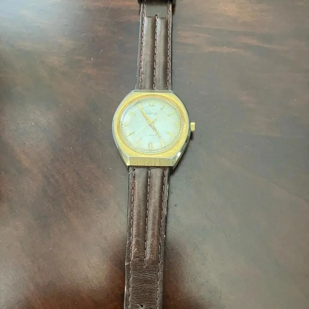 Westclox Gold and Brown Men's Watch 36mm Rare